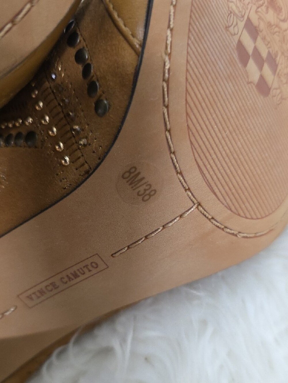 Vince Camuto Tan Studded Peep-Toe Slingback Heels - Picture 6 of 8